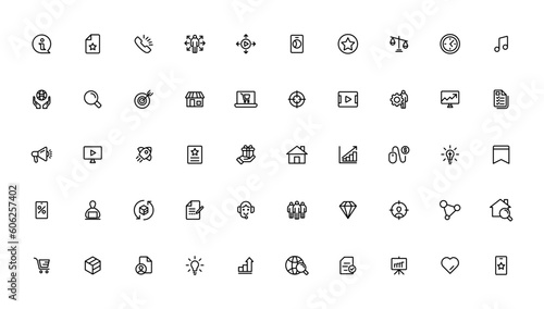 Digital Marketing web icons in line style. Social, networks, feedback, communication, marketing, ecommerce.