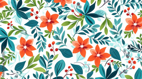 Floral and leaves seamless pattern on white isolated. 