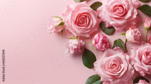 Floral elegant rose with vertical pink rose flowers. generative AI © Aura