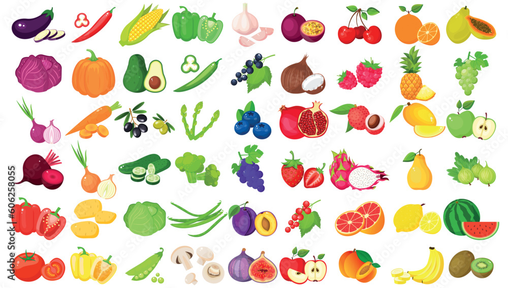 A set of vegetables in cartoon style. The concept of healthy food and products. A bright element for your design.