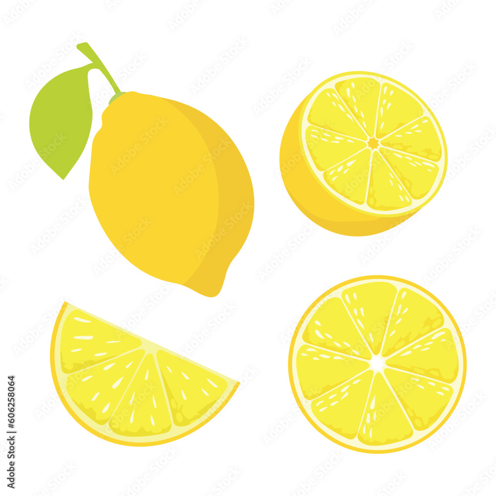 Juicy ripe lemon. Whole lemon and lemon wedges. Juicy ripe lemon. Whole lemon and lemon wedges.