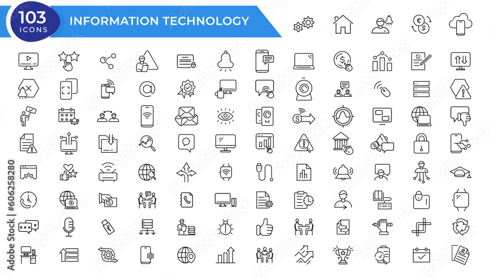 Information technology line icons collection. Big UI icon set in a flat design. Thin outline icons pack. Vector illustration