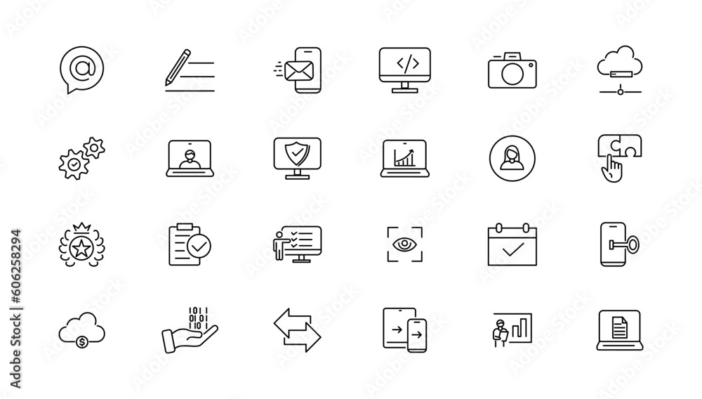 Information technology line icons collection. Big UI icon set in a flat design. Thin outline icons pack. Vector illustration