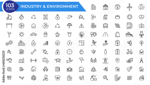 Industry and Environment icons. Thin line icons collection. Vector illustration.