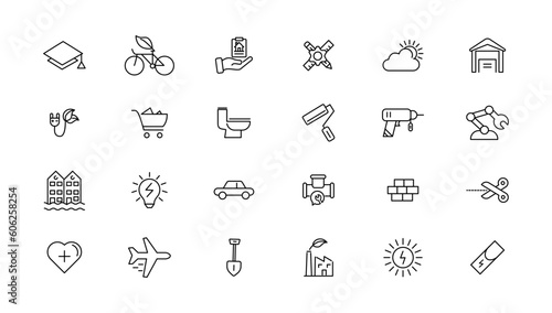 Industry and Environment icons. Thin line icons collection. Vector illustration.