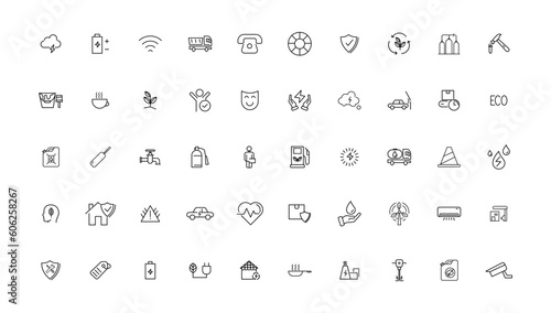 Industry and Environment icons. Thin line icons collection. Vector illustration.