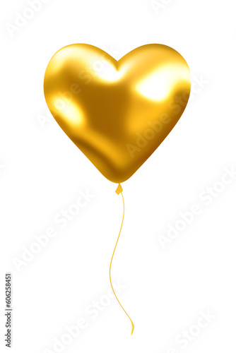 Heart-Shaped Golden Foil Balloon Isolated On White Background