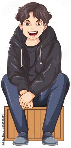 Happy teen cartoon sitting on the floor