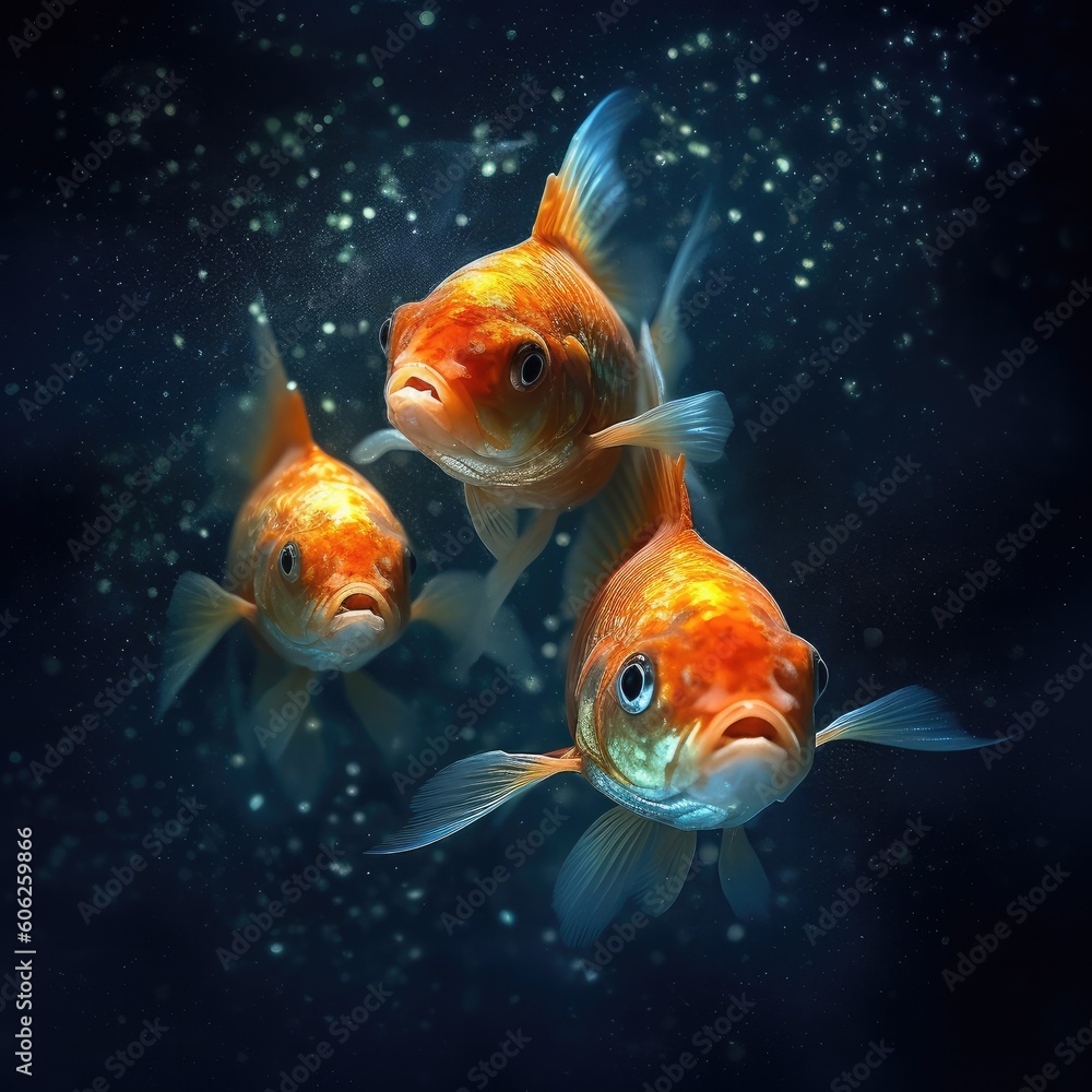 Three fishes swimming around in sea, AI generated. Three fishes swimming around in sea, AI generated.
