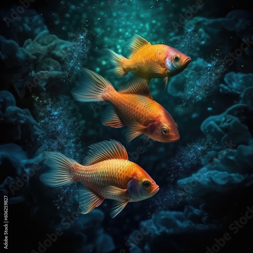 Three fishes swimming in the ocean, AI generated. © visoot