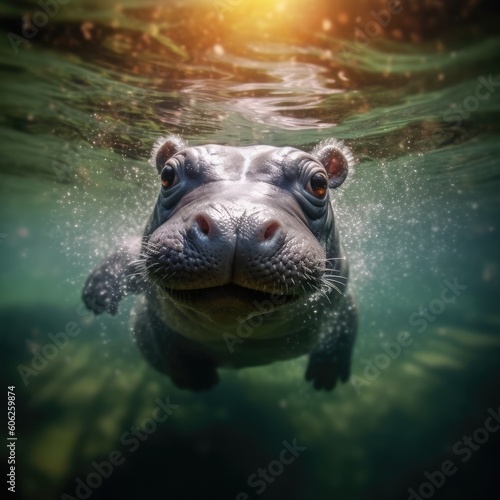 Hippopotamus lying in the water, AI generated.