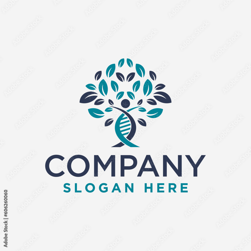 dna human and tree logo icon and vector
