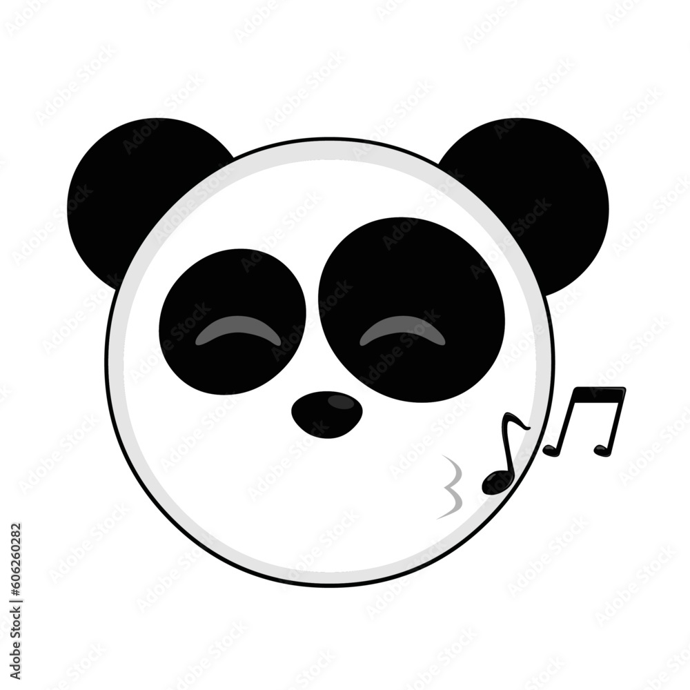 vector illustration face of a cartoon panda bear whistling with musical notes on his lips vector illustration face of a cartoon panda bear whistling with musical notes on his lips