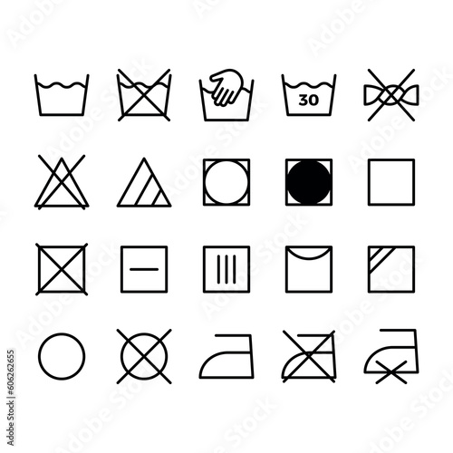 Washing vector icon set. Laundry symbols on white background. Vector Illustration