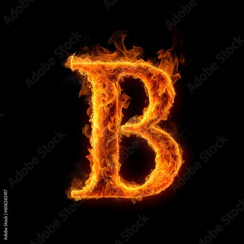 Fire font text letter B on black background  generative ai generated