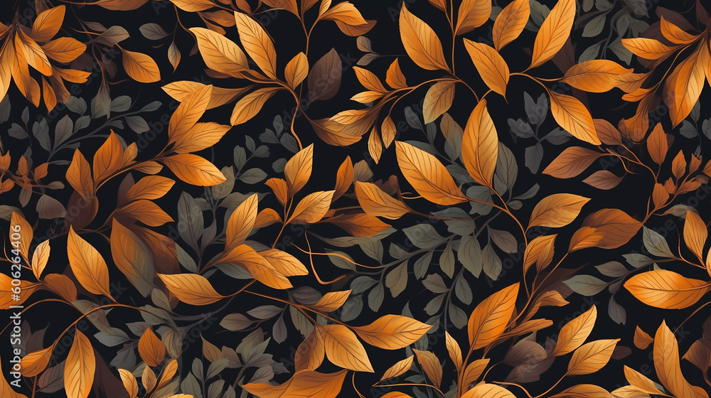 Autumn floral pattern brown and gold leaves. Autumn floral pattern brown and gold leaves.