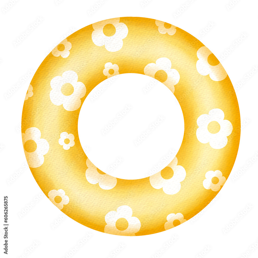 Naklejka premium Yellow Swimming ring watercolor. 