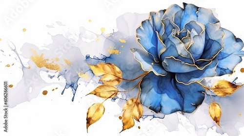 Creative design background with blue rose flower and gold on white background  #606266601