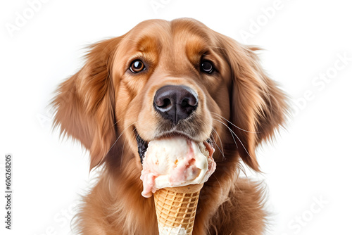 Dog eating ice cream studio shot isolated portrait