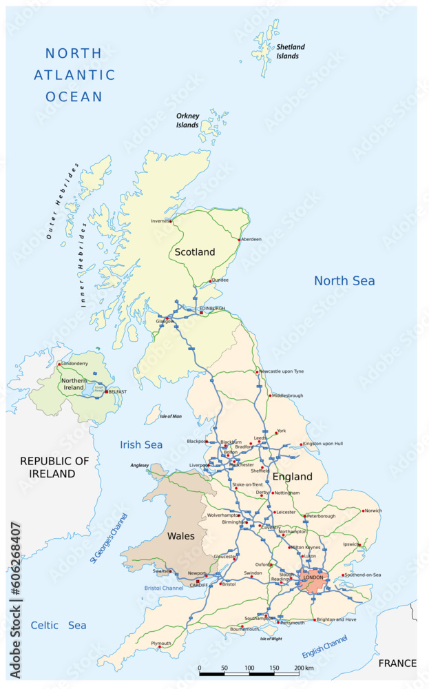 detailed motorway vector map of United Kingdom