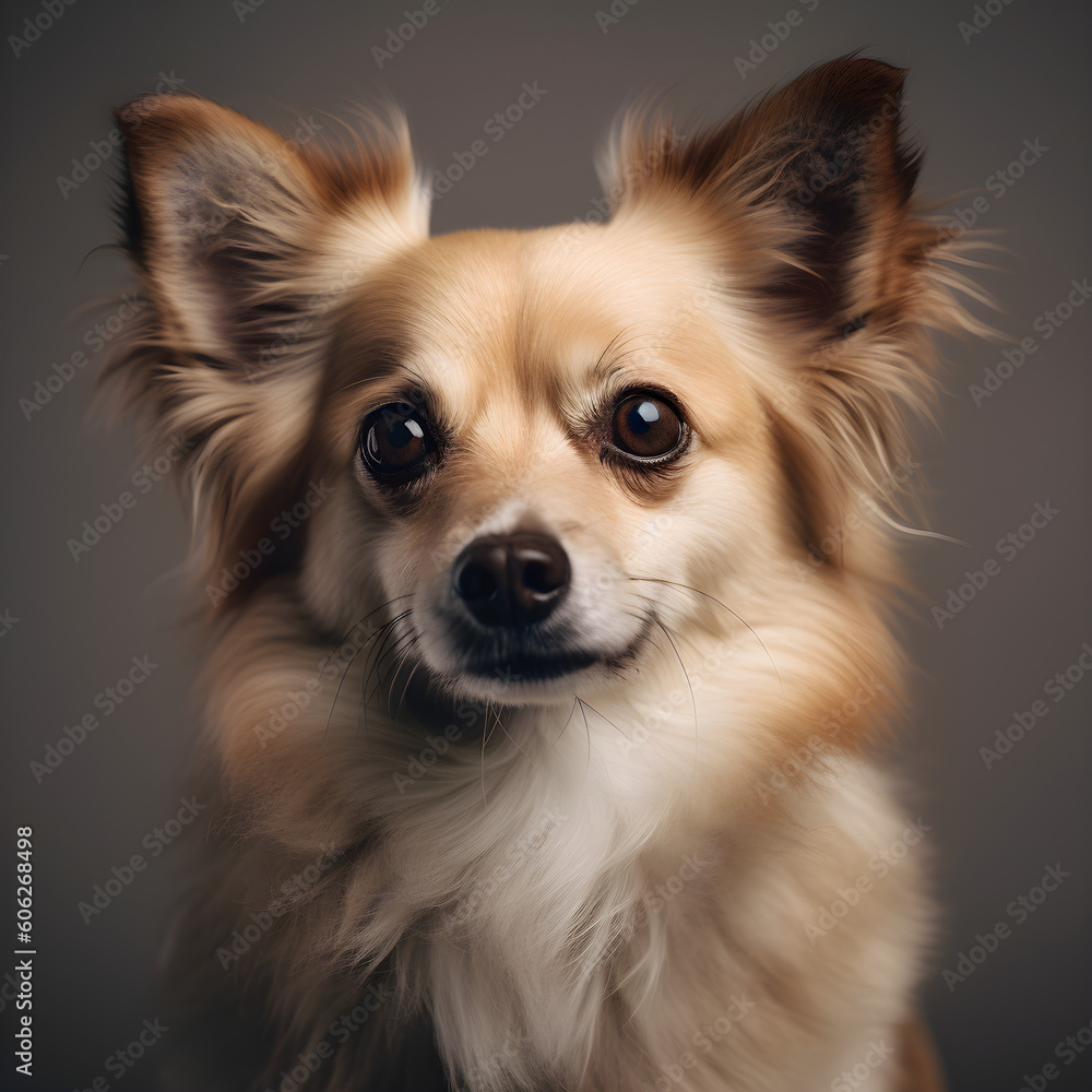 Cute fluffy dog portrait studio shot