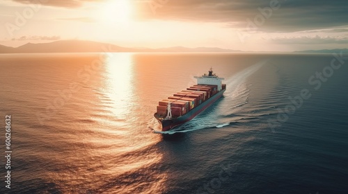 A Cargo Ship Navigating the Open Sea for International Trade and Logistic Operations. Generative AI