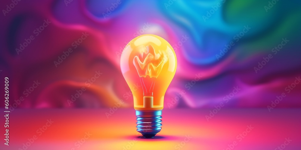 Light bulb shines on a bright and colorful background. Generative AI Light bulb shines on a bright and colorful background. Generative AI