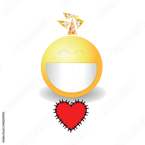 Funny emoji with a mask and a heart. Vector illustration.