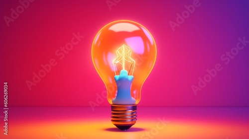 Light bulb shines on a bright and colorful background. Generative AI