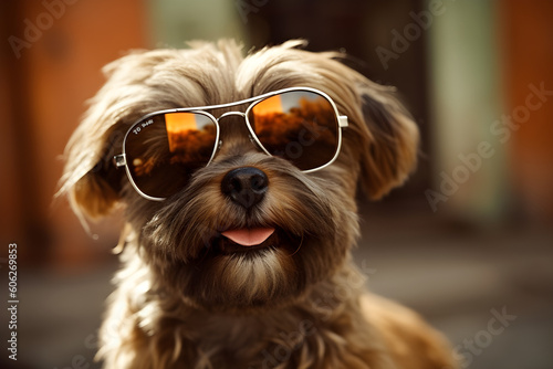 Dog wearing sunglasses urban summer portrait © sam