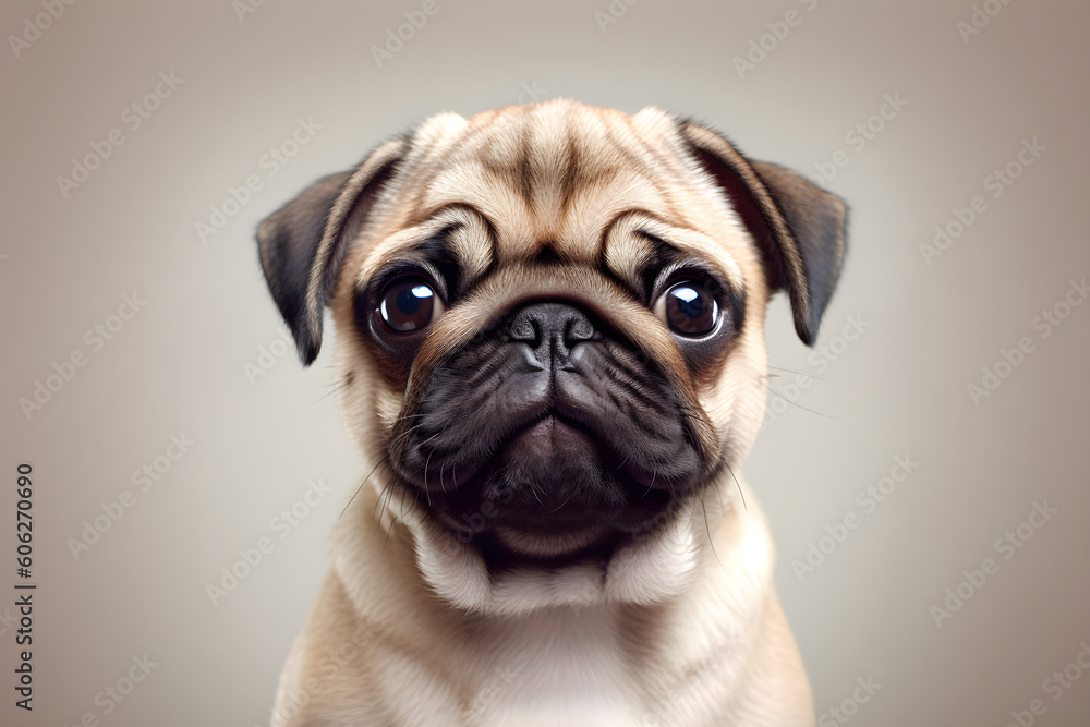 Cute Bulldog puppy portrait studio shot close up