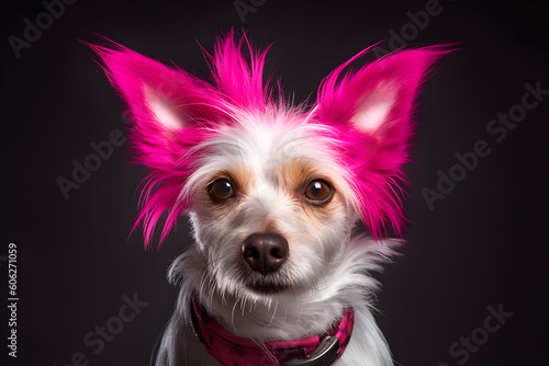 Dog with pink and white fur studio shot portrait