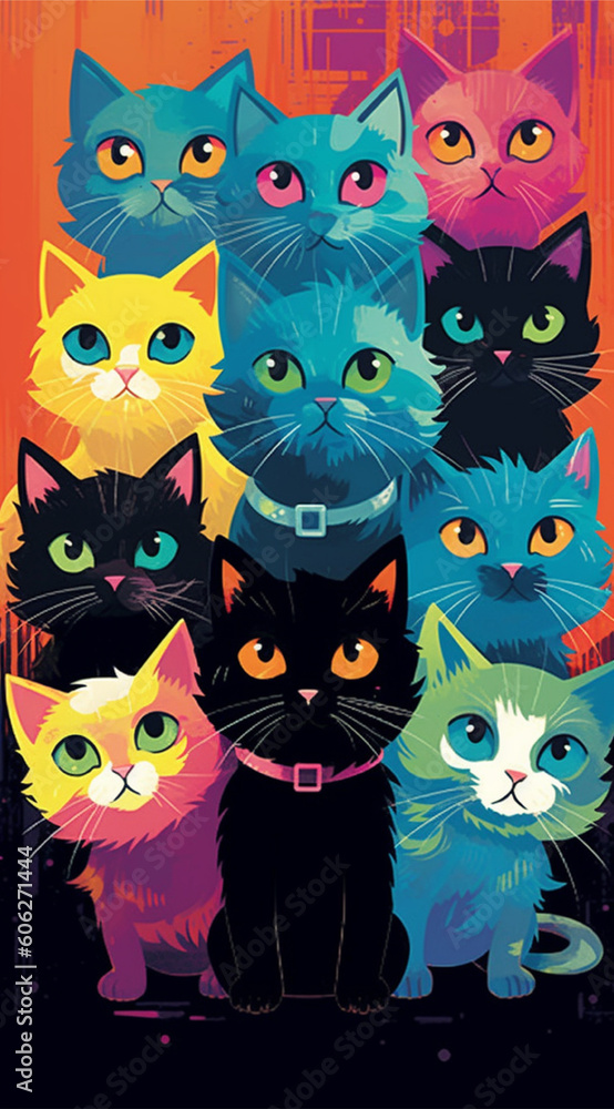 Cat cartoon style illustration for HP wallpaper, AI generated Cat cartoon style illustration for HP wallpaper, AI generated