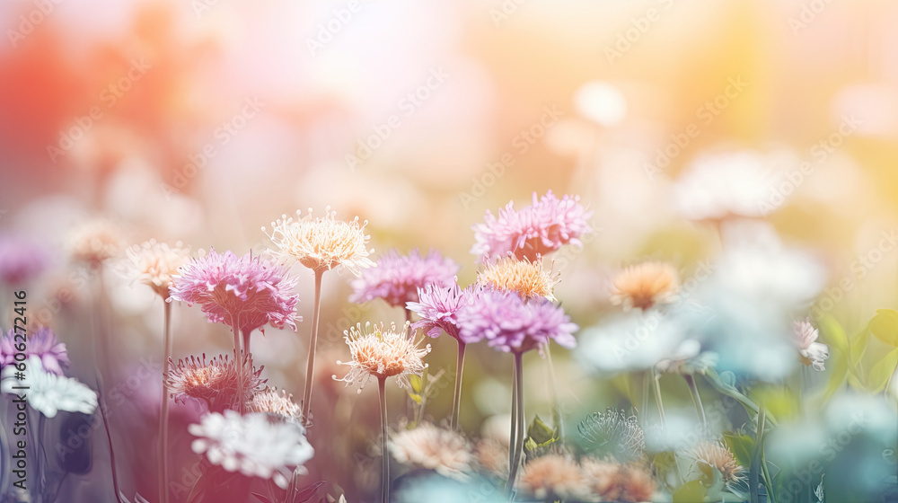 Colorful flowers in the garden with soft focus background, vintage tone