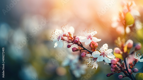 Blossoming branch of cherry in spring. Beautiful nature background.