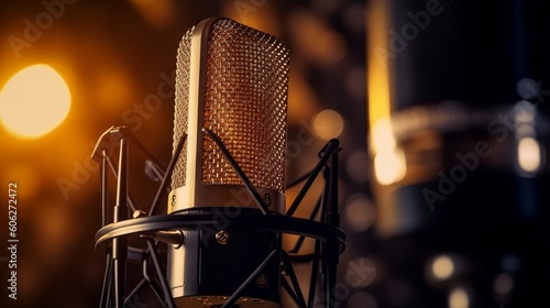 Studio microphone in a professional music studio. Generative AI