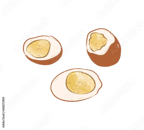 Half braised egg in food illustration