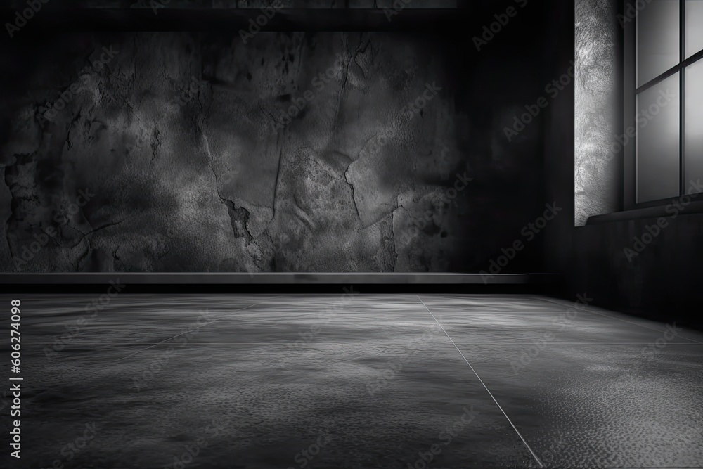 Dark black and gray abstract cement wall and interior textured studio room for product display. Wall background Dark black and gray abstract cement wall and interior textured studio room for product display. Wall background
