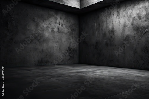 Dark black and gray abstract cement wall and interior textured studio room for product display. Wall background 