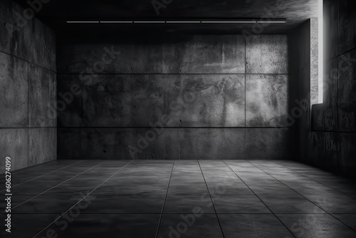 Dark black and gray abstract cement wall and interior textured studio room for product display. Wall background 