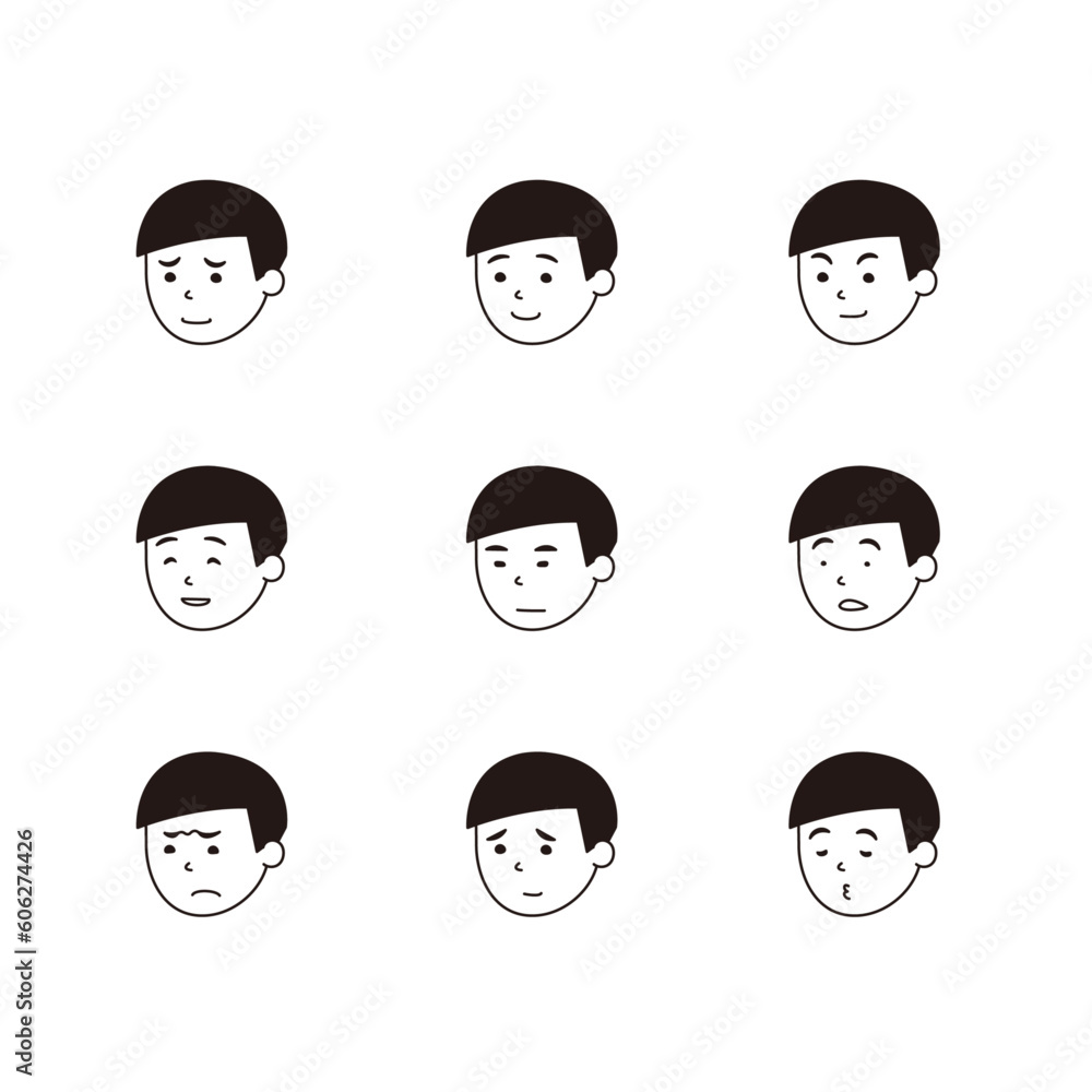 黒髪の男の子　顔バリエーション1c　a