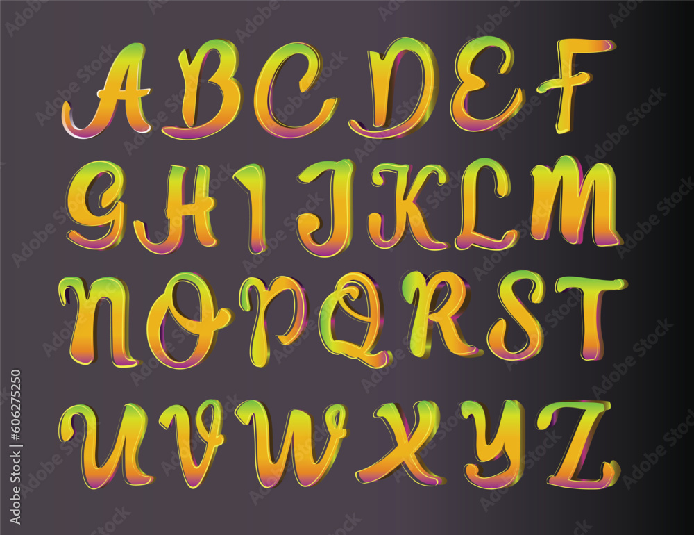 Gradient calligraphy alphabet letters font