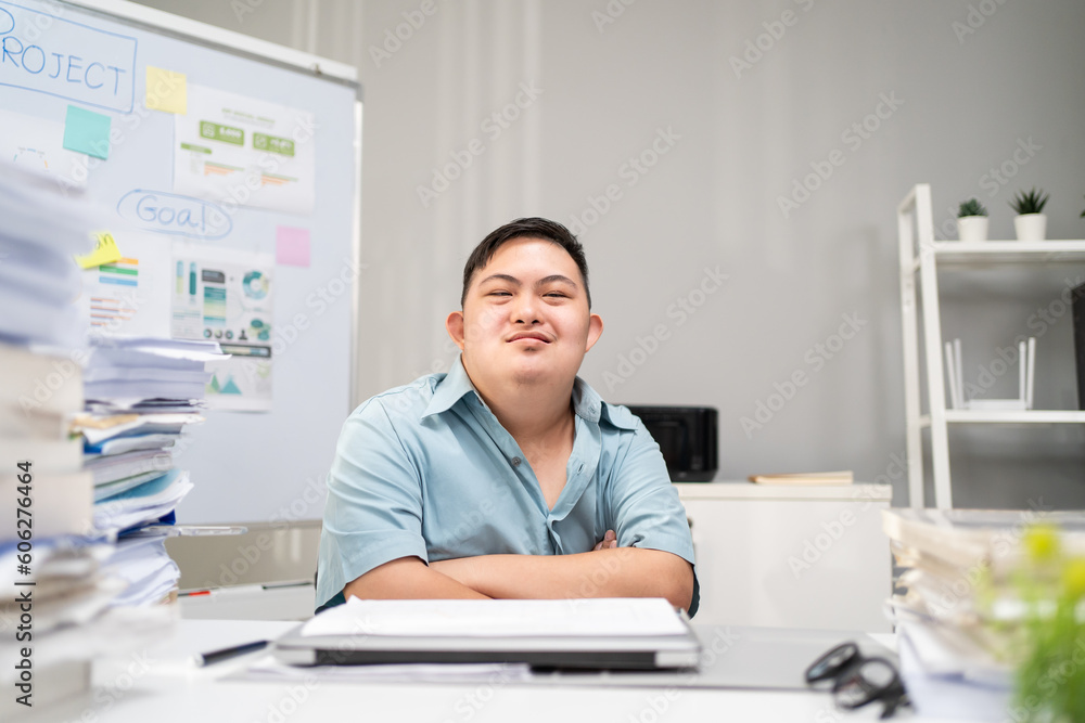 Portrait of Asian young businessman patient work in office workplace. 