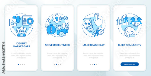 Become trendsetter blue onboarding mobile app screen. Market trend walkthrough 4 steps editable graphic instructions with linear concepts. UI, UX, GUI template. Myriad Pro-Bold, Regular fonts used