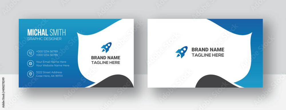 Modern creative business card design template | Double sided creative business card template | Corporate landscape orientation and horizontal layout