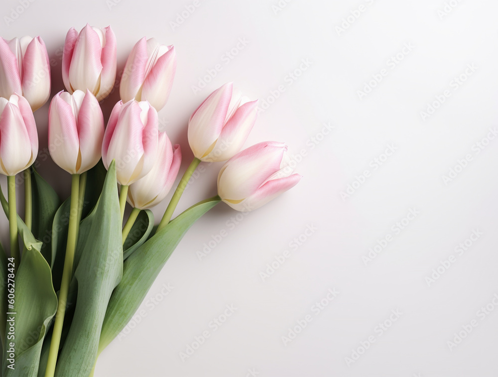 Beautiful tulip flowers with copy Space background, top view. Space for text Beautiful tulip flowers with copy Space background, top view. Space for text