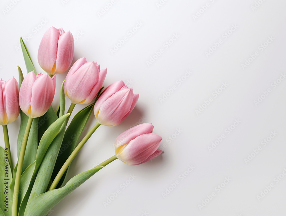 Beautiful tulip flowers with copy Space background, top view. Space for text Beautiful tulip flowers with copy Space background, top view. Space for text