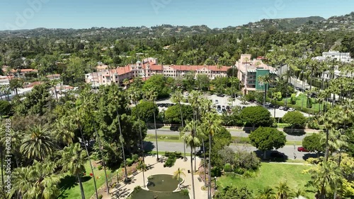 Aerial Views of Beverly Hills CItyscape and Hotel Forward in California USA