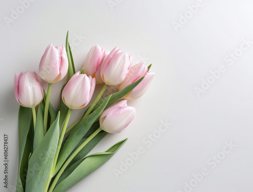 Beautiful tulip flowers with copy Space background, top view. Space for text