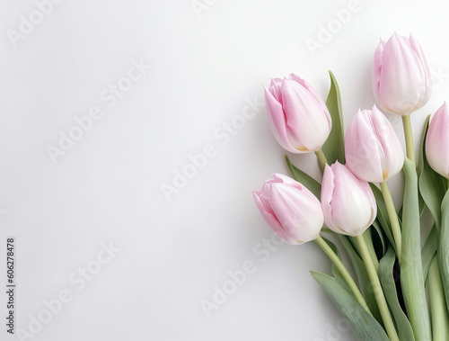 Beautiful tulip flowers with copy Space background  top view. Space for text